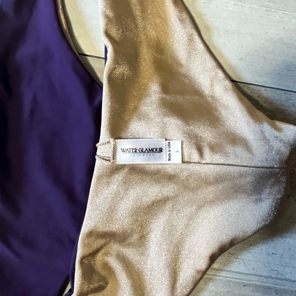 Water Glamour Swimwear Reversible Black Bikini Bottom Purple to Gold Size Large - Picture 4 of 5